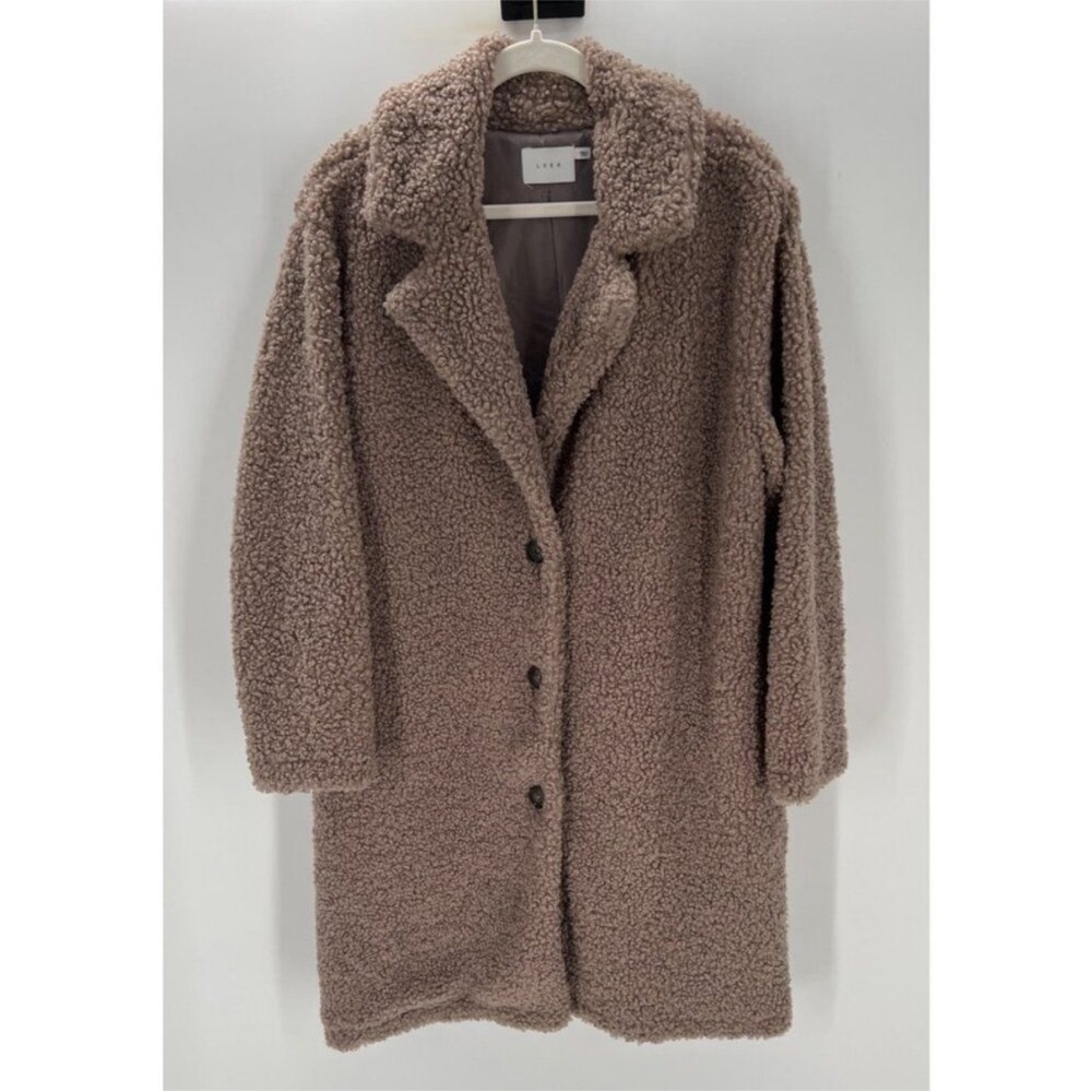 Lush Womens Mocha Brown Jacket Faux Shearling L Soft 100% Polyester Long Sleeve